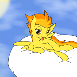 Size: 2600x2600 | Tagged: safe, artist:flashiest lightning, derpibooru import, spitfire, bedroom eyes, cloud, solo, tongue out