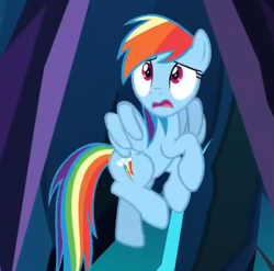 Size: 594x588 | Tagged: safe, derpibooru import, screencap, rainbow dash, pegasus, pony, the beginning of the end, solo