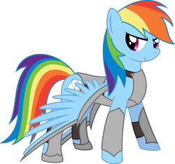 Size: 3000x2808 | Tagged: safe, artist:midnight-st4r, derpibooru import, rainbow dash, pegasus, pony, armor, female, mare, medieval, simple background, smiling, solo, transparent background, wing armor, wings, wings down