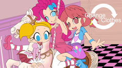 Size: 3000x1687 | Tagged: safe, artist:skyshek, pinkie pie, human, equestria girls, crossover, cute, dee dee, dexter's laboratory, equestria girls outfit, fine (twin princess of wonder planet), humanized, twin princess of wonder planet, wip