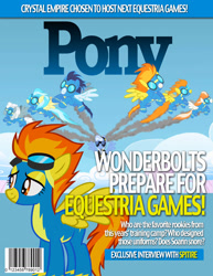 Size: 1700x2200 | Tagged: safe, artist:dutchess6942, derpibooru import, blaze, fire streak, madden, misty fly, silver lining, silver zoom, soarin', spitfire, magazine, magazine cover, parody, people magazine, wonderbolts