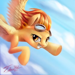 Size: 600x600 | Tagged: safe, artist:tsitra360, derpibooru import, spitfire, flying, goggles, solo