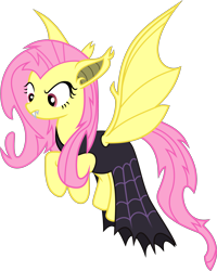 Size: 2412x3022 | Tagged: safe, artist:timelordomega, fluttershy, bat pony, pony, undead, vampire, vampony, scare master, cape, clothes, costume, fangs, flutterbat, flying, looking down, nightmare night, nightmare night costume, simple background, solo, transparent background, vector