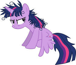 Size: 3000x2553 | Tagged: safe, artist:ruinedomega, derpibooru import, twilight sparkle, twilight sparkle (alicorn), alicorn, pony, inspiration manifestation, disgruntled, dishevelled, female, high res, mare, messy mane, ponyscape, sitting, solo, twilight is not amused, unamused, upset, vector