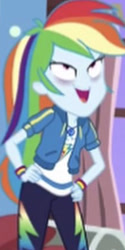 Size: 828x1652 | Tagged: safe, derpibooru import, screencap, rainbow dash, equestria girls, equestria girls series, holidays unwrapped, spoiler:eqg series (season 2), bags under eyes, blizzard or bust, cropped, faic, geode of super speed, image macro, magical geodes, solo, text