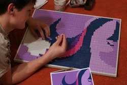 Size: 1200x808 | Tagged: safe, artist:chevrolet-evilimpala, artist:megasweet, derpibooru import, twilight sparkle, human, custom, fake, irl, irl human, lego, mosaic, photo, solo, toy, traditional art