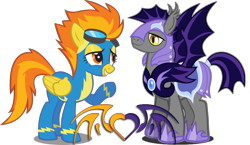 Size: 820x477 | Tagged: safe, artist:choastic2k1, derpibooru import, spitfire, bat pony, pony, crack shipping, female, male, night guard, shipping, straight