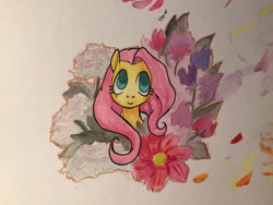 Size: 1280x960 | Tagged: safe, artist:whale, fluttershy, pegasus, pony, flower, solo, traditional art, watercolor painting