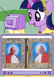 Size: 1129x1604 | Tagged: safe, derpibooru import, twilight sparkle, twilight sparkle (alicorn), alicorn, pony, exploitable meme, female, mare, meme, obligatory pony, pope, religion, st. john paul ii, st. john xxiii, tv meme