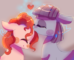 Size: 1280x1034 | Tagged: safe, artist:cherivinca, maud pie, pinkie pie, earth pony, pony, blushing, cute, diapinkes, duo, eyes closed, female, floppy ears, heart, maudabetes, nuzzling, profile, sisters