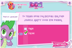 Size: 761x513 | Tagged: safe, big macintosh, spike, dragon, equestrivia challenge, game, hubworld, text