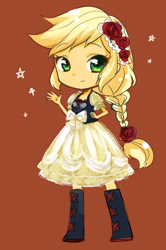 Size: 664x1000 | Tagged: safe, artist:weiliy, applejack, equestria girls, clothes, dress, pixiv, solo