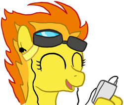 Size: 529x450 | Tagged: safe, artist:paper-pony, derpibooru import, spitfire, earbuds, goggles, mp3 player, solo