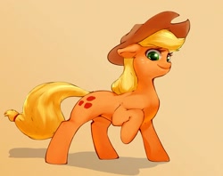 Size: 1024x813 | Tagged: safe, artist:masak9, applejack, earth pony, pony, raised hoof, simple background, solo