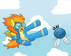 Size: 900x707 | Tagged: safe, artist:php92, derpibooru import, spitfire, parasprite, flying kick, kick