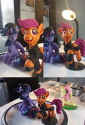 Size: 1500x2200 | Tagged: safe, artist:dustysculptures, derpibooru import, fluttershy, scootaloo, twilight sparkle, twilight sparkle (alicorn), alicorn, pony, female, friendship patrol, irl, mare, photo, sculpture, stalkerloo, unshorn fetlocks, windswept mane