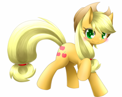 Size: 700x560 | Tagged: safe, artist:hashioaryut, applejack, earth pony, pony, raised hoof, simple background, solo