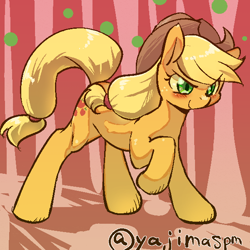 Size: 600x600 | Tagged: safe, artist:yajima, applejack, earth pony, pony, applejack's hat, blonde, blonde mane, blonde tail, female, green eyes, mare, orange coat, solo