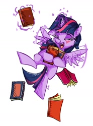 Size: 1270x1712 | Tagged: safe, artist:applemarshmallows, derpibooru import, twilight sparkle, twilight sparkle (alicorn), alicorn, pony, book, female, happy, mare, solo