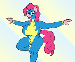 Size: 2500x2045 | Tagged: safe, artist:gunpowdergreentea, pinkie pie, anthro, bodysuit, breasts, female, mask, pinkie pies, solo, wonderbolts uniform