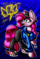 Size: 1024x1536 | Tagged: safe, artist:pxoenix2014, pinkie pie, earth pony, pony, rapper pie, signature, solo, symbol, wonderbolts