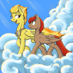 Size: 1500x1500 | Tagged: safe, artist:geomancing, derpibooru import, spitfire, oc, oc:maple leaf, cloud, cloudy