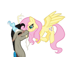 Size: 1600x1200 | Tagged: safe, artist:suenden-hund, discord, fluttershy, pegasus, pony, discoshy, female, male, shipping, straight