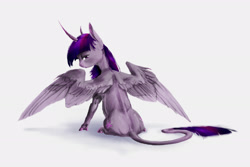 Size: 3000x2000 | Tagged: safe, artist:cuttledreams, derpibooru import, twilight sparkle, twilight sparkle (alicorn), alicorn, classical unicorn, pony, curved horn, female, leonine tail, looking back, mare, sitting, solo