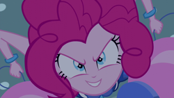 Size: 1280x720 | Tagged: safe, screencap, pinkie pie, equestria girls, friendship games, evil grin, solo