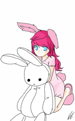 Size: 800x1280 | Tagged: safe, artist:cute_pinkie7, pinkie pie, human, rabbit, anime, cute, humanized, sleeping, solo