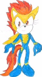 Size: 1570x2835 | Tagged: safe, artist:bluespeedsfan92, derpibooru import, spitfire, anthro, plantigrade anthro, solo, sonic the hedgehog (series), sonicified, style emulation, traditional art