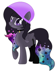 Size: 1437x1843 | Tagged: safe, artist:space--paws0w0, oc, oc only, oc:space splash, pegasus, pony, beanie, clothes, collar, female, hat, mare, raised hoof, simple background, socks, solo, stockings, thigh highs, transparent background