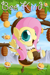 Size: 1200x1800 | Tagged: safe, artist:berrypawnch, fluttershy, bee, pegasus, pony, animal costume, bee costume, berrypawnch is trying to murder us, clothes, costume, cute, flutterbee, happy, shyabetes, solo