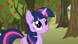 Size: 1365x768 | Tagged: safe, derpibooru import, screencap, twilight sparkle, unicorn twilight, unicorn, applebuck season, pouting, solo