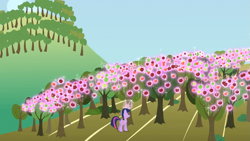 Size: 1365x768 | Tagged: safe, derpibooru import, screencap, twilight sparkle, unicorn twilight, unicorn, applebuck season, apple, magic, orchard, solo, telekinesis, tree