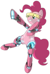 Size: 512x758 | Tagged: safe, artist:batonya12561, edit, pinkie pie, cyborg, earth pony, pony, robot, cute, diapinkes, featureless crotch, glow, grin, ponkbot, simple background, solo, transparent background, underhoof, visor