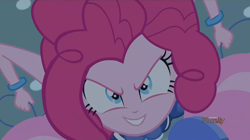 Size: 1440x806 | Tagged: safe, screencap, pinkie pie, equestria girls, friendship games, angry, evil grin, grin, shrunken pupils, solo