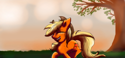 Size: 1240x573 | Tagged: safe, artist:captainsnarkyninja, applejack, earth pony, pony, applejack's hat, blonde, blonde mane, blonde tail, female, mare, orange coat, solo