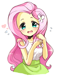 Size: 490x648 | Tagged: safe, artist:weiliy, fluttershy, human, equestria girls, blushing, cute, female, heart, nervous, shyabetes, simple background, solo, sweat, white background