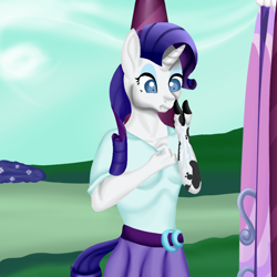 Size: 900x900 | Tagged: safe, artist:bevendre, rarity, anthro, cow, cowified, equestria girls outfit, raricow, solo, species swap, transformation