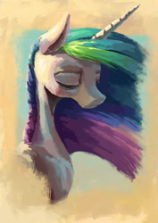 Size: 1240x1754 | Tagged: safe, artist:plainoasis, princess celestia, alicorn, pony, bust, eyes closed, missing accessory, portrait, solo