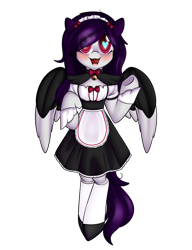 Size: 2480x3230 | Tagged: safe, artist:xcinnamon-twistx, oc, oc:cinnamon twist, pegasus, pony, :3, bell, bell collar, bow, clothes, collar, cute, female, happy, heart eyes, looking at you, maid, maid headdress, mare, open mouth, shoes, simple background, socks, solo, thigh highs, transparent background, wingding eyes