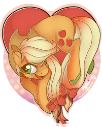 Size: 1024x1271 | Tagged: safe, artist:sofilut, applejack, earth pony, pony, hair bow, heart, simple background, solo, transparent background