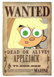 Size: 597x848 | Tagged: safe, applejack, equestria girls, a.j., crossover, one piece, pun, the fairly oddparents, vinsmoke sanji, wanted, wanted poster, wat