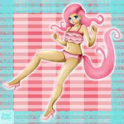 Size: 1500x1498 | Tagged: safe, artist:kinga-saiyans, fluttershy, human, belly button, bikini, clothes, humanized, solo, swimsuit, tailed humanization