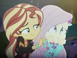 Size: 4032x3024 | Tagged: safe, screencap, fluttershy, lemon zack, sunset shimmer, better together, choose your own ending, equestria girls, the last drop, the last drop: fluttershy, cropped, duo focus, female