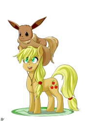 Size: 857x1224 | Tagged: safe, artist:reikomuffin, applejack, earth pony, pony, crossover, eevee, pokémon