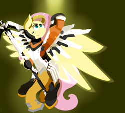 Size: 2000x1800 | Tagged: safe, artist:gndriver, fluttershy, pegasus, pony, crossover, mercy, mercyshy, overwatch