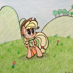 Size: 2309x2286 | Tagged: safe, artist:pelate, applejack, earth pony, pony, saddle bag, solo, traditional art