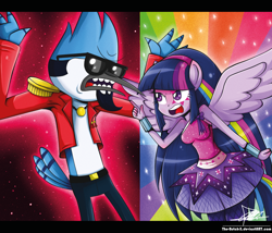 Size: 1102x944 | Tagged: safe, artist:the-butch-x, derpibooru import, twilight sparkle, equestria girls, rainbow rocks, breasts, crossover, female, future mordecai, headlight sparkle, mordecai, regular show